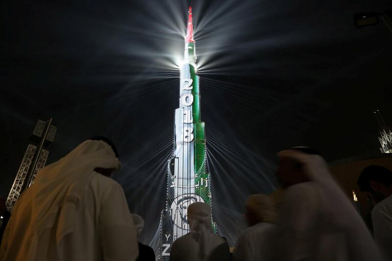 Burj Khalifa is lit up during the new year celebrations in Dubai, UAE January 1, 2018. REUTERS/Satish Kumar