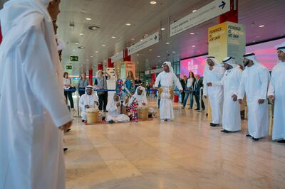 An Emirati dance troupe performs at the Liber International Book Fair in Madrid, Spain. October 9, 2019. Courtesy: Sharjah Media Office