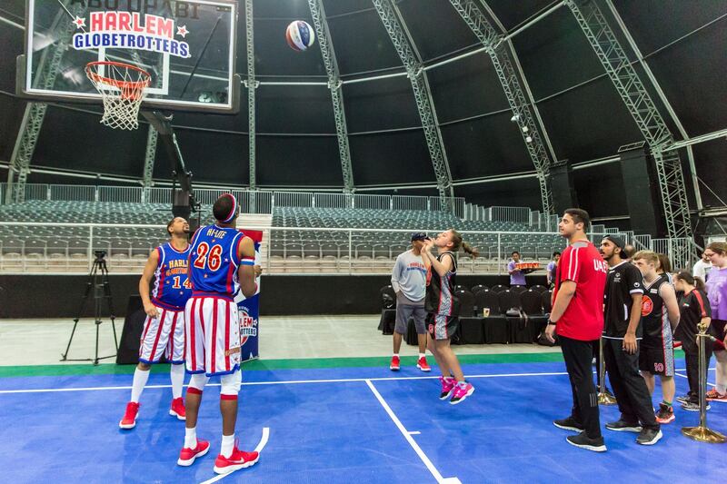 Harlem Globetrotters take to the court with Special Olympics athletes. Courtesy Special Olympics World Games Abu Dhabi 2019