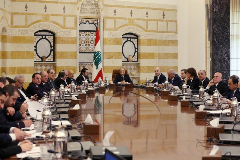 FILE PHOTO: Lebanese President Michel Aoun heads the first meeting of the new Saad al-Hariri's cabinet at the presidential palace in Baabda, Lebanon, February 2, 2019. REUTERS/Mohamed Azakir/File Photo