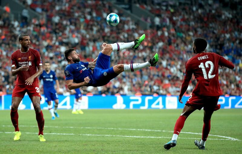 Chelsea's Olivier Giroud attempts an overhead kick. PA Wire