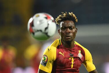 (FILES) In this file photo taken on June 26, 2019, Ghana's midfielder Christian Atsu chases down the ball during the 2019 Africa Cup of Nations (CAN) football match between Ghana and Benin at the Ismailia Stadium.  - The body of former Ghana international Christian Atsu has been found after a huge earthquake in Turkey, local media reported on February 18, 2023, quoting his manager.  Atsu, 31, was caught up in a 7. 8-magnitude quake that rocked Turkey and Syria on February 6, killing more than 43,000 people in both countries.  (Photo by OZAN KOSE  /  AFP)