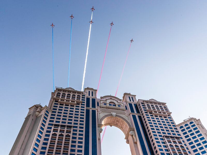 Red Arrows display on the Abu Dhabi Corniche. Antonie Robertson / The National