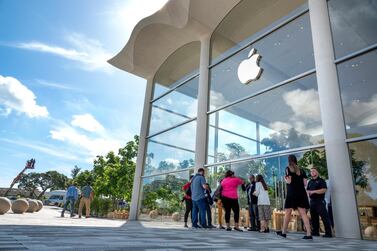 epa07764499 A view of the new Apple story building in Aventura Mall, Aventura, Florida, USA, 09 August, 2019, where the Apple augmented reality (AR) experiences in Florida was launched. EPA/CRISTOBAL HERRERA