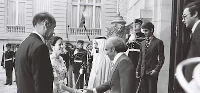 The UAE's Founding Father during his first presidential tour of France in 1975, with a young Sheikh Mohamed bin Zayed watching on. Photo: Zaki Nusseibeh