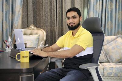 SHARJAH , UNITED ARAB EMIRATES , May 21 – 2020 :- Adnan Zubairi, CEO of B2B e-commerce app DXBuy at his home office in Sharjah. (Pawan Singh / The National) For Business. Story by Nada