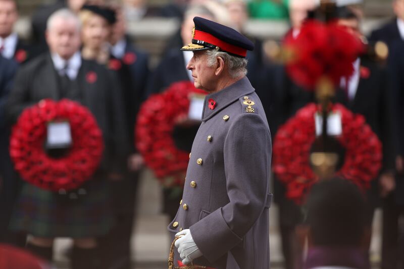 King Charles attends the Remembrance Sunday ceremony at the Cenotaph on Whitehall, London, in November 2022