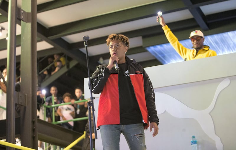 Dubai, United Arab Emirates-  Singer YBN Cordae performing at Puma stage at the Sole Dubai Festival at D3.  Leslie Pableo for The National for Saeed Saeed's story