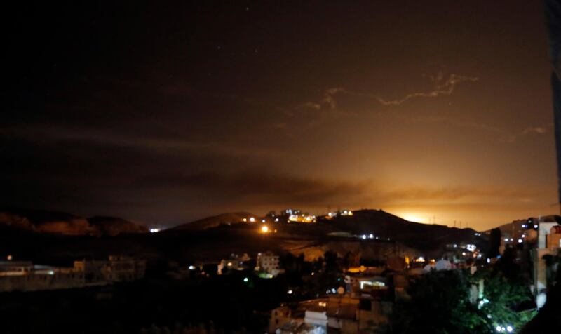 Syrian air defence missiles are seen in the sky over the capital Damascus on May 10,  2018. Youssef Badawi / EPA