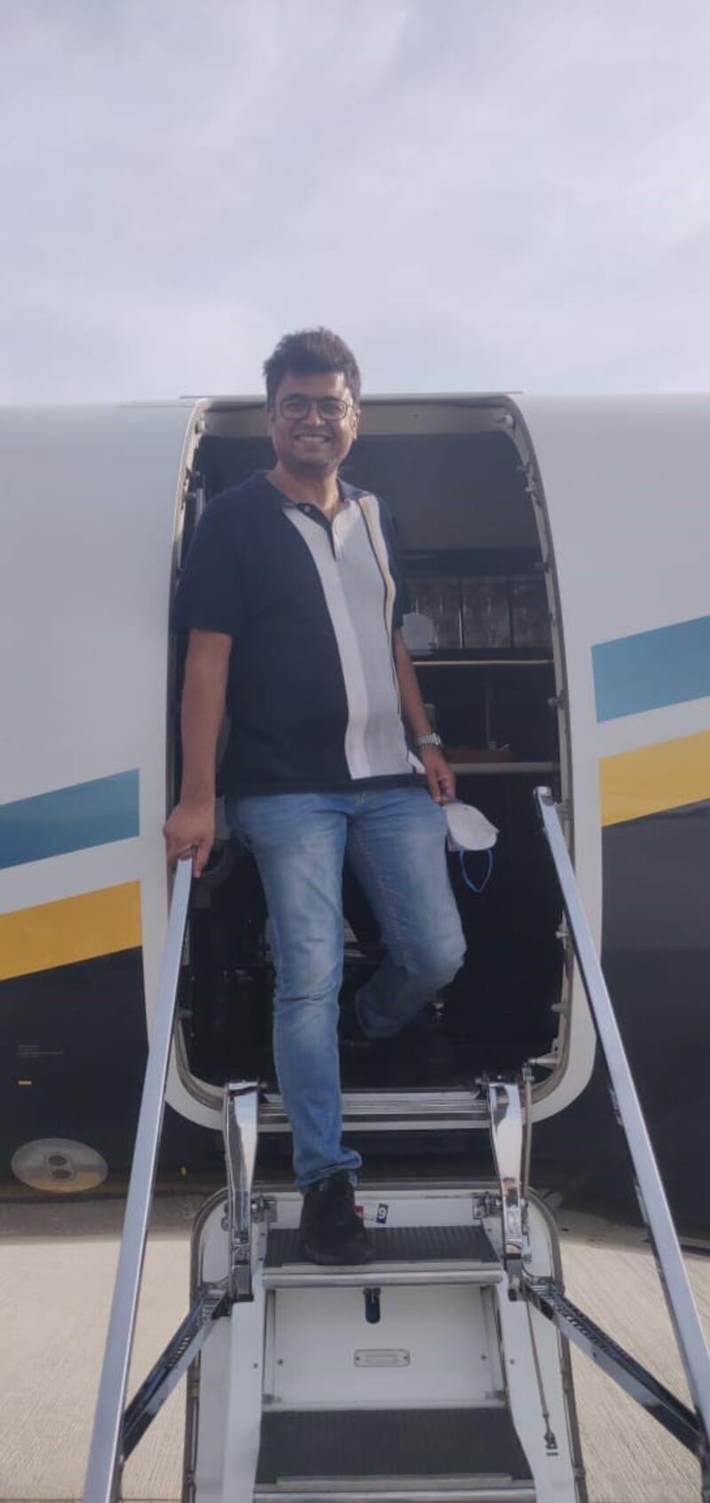 Dr Rahul Gupta returns to Dubai on a business jet with 13 others earlier this month after being stuck in India for weeks when he went to care for his mother-in-law. A quick diagnosis helped save the life of his mother-in-law who contracted Covid-19 in India. Courtesy: Dr Gupta