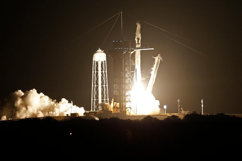 A SpaceX Falcon 9 rocket, with the Crew Dragon capsule, is launched carrying four astronauts on a NASA commercial crew mission to the International Space Station. Reuters