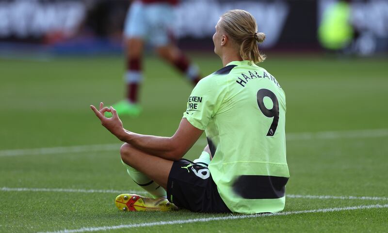 1) Erling Haaland opened his Manchester City goals account with a penalty in the 2-0 win against West Ham United at London Stadium on August 7, 2022. Getty