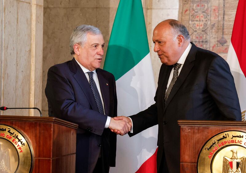 Italy's Foreign Minister Antonio Tajani, left,  and Egyptian Foreign Minister Sameh Shoukry. EPA