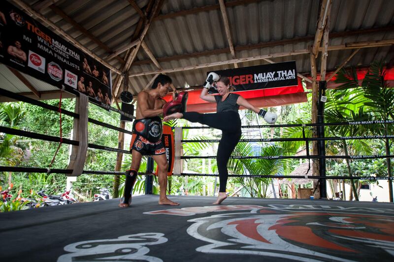 Laura Koot trains P-Noog at Tiger Muay Thai in Phuket, Thailand, Saturday, Jun. 15, 2013. (Photo by Mitch Viquez Â©2013) *** Local Caption ***  20130615_Laura_Koot.03.jpg