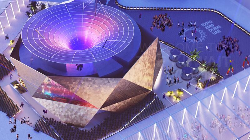 Kuwait's pavilion at Expo 2020 Dubai replicates the funnel of a water tower. Photo: Expo 2020 Dubai