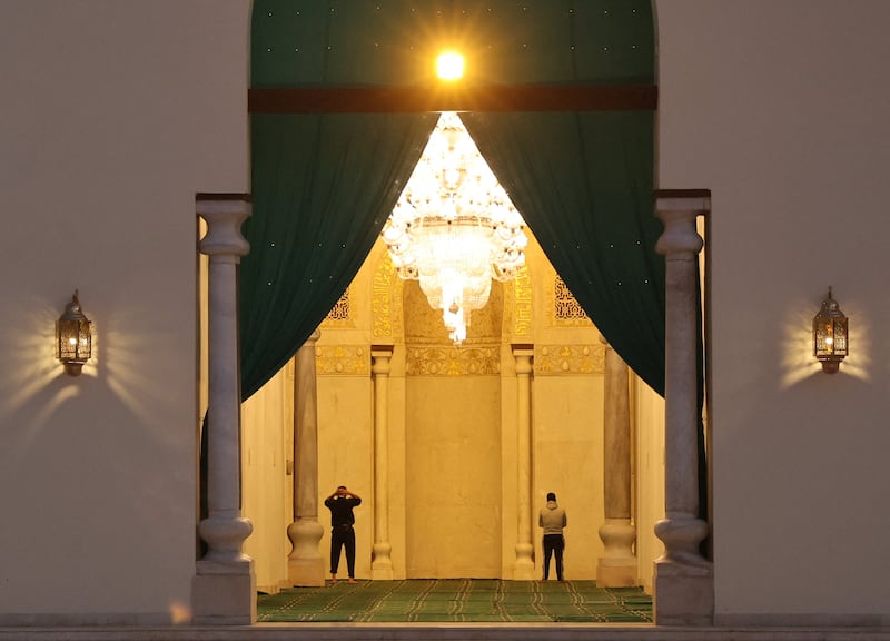 A giant chandelier at the restored mosque. Reuters