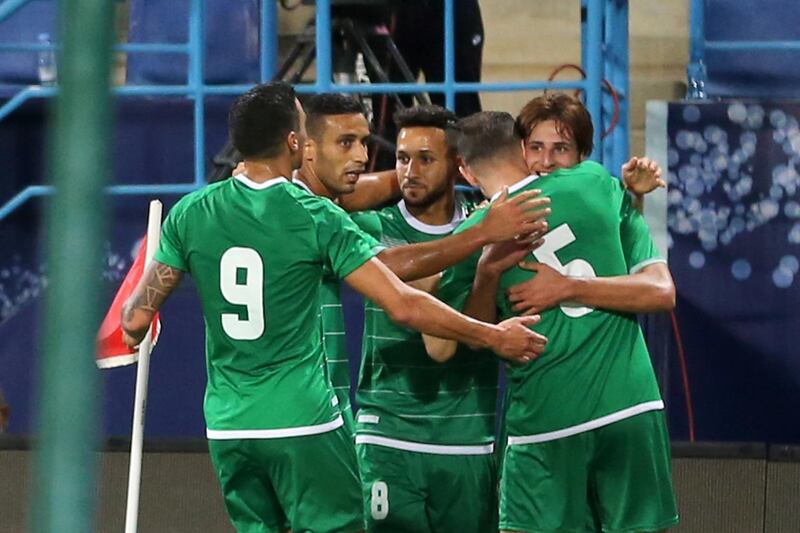 Iraq players celebrate Muhanad Ali's 71st minute goal. EPA