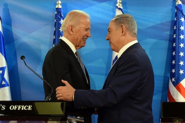 US President Joe Biden (R) and Israeli Prime Minister Benjamin Netanyahu, pictured in 2016, spoke before this week's meeting to discuss the Iran nuclear deal. AFP
