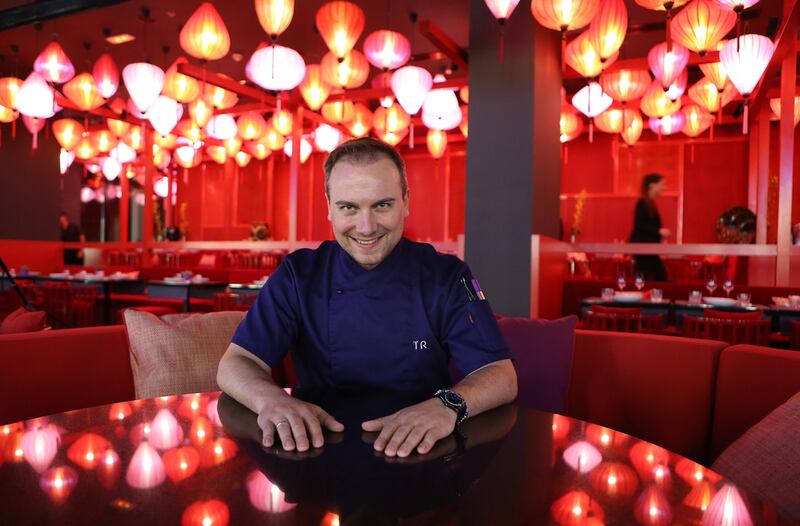Tim Raue at his first international restaurant, the Dragonfly, in City Walk, Dubai. Pawan Singh / The National