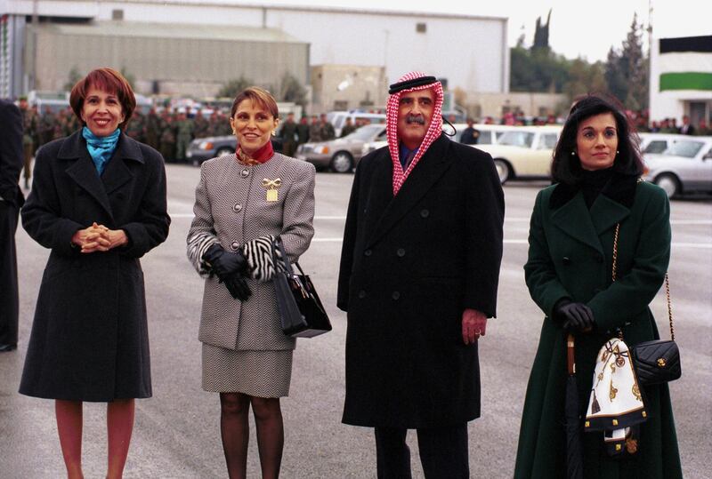 (Original Caption) Princess Basma, Princess Taghrid, Prince Mohammed and Princess Sarvath. (Photo by Maher Attar/Sygma via Getty Images)