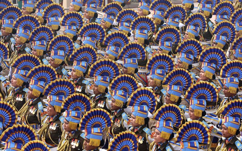Women of the paramilitary forces parade during India's 75th Republic Day celebrations, in New Delhi.  EPA