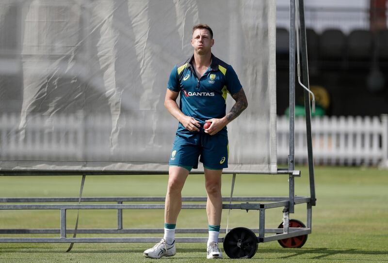 LONDON, ENGLAND - AUGUST 12: James Pattinson of Australia looks on during the Australia Nets Session at Lord's Cricket Ground on August 12, 2019 in London, England. (Photo by Ryan Pierse/Getty Images)