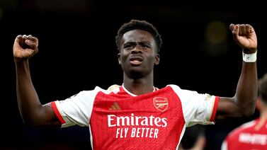 Bukayo Saka will be hoping to add to his tally of 18 goals this season when Arsenal take on Chelsea on Tuesday night. EPA