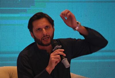 epa07547689 Shahid Afridi, Pakistani Cricketer speaks to supporters during an event in Karachi, Pakistan, 04 May 2019. Pakistan all-rounder star, Shahid Afridi, launched his autobiography â€˜Game Changerâ€™  describing his marvelous career, some controversial secrets and honest opinions about the Pakistan national cricket team.  EPA/REHAN KHAN