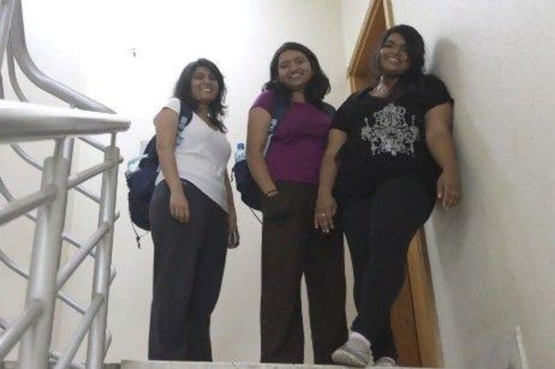 Melissa Lobo, Rhea Fernandes and Eva Fernandes have been training for Kilimanjaro by climbing the stairwell in the Musalla Tower.