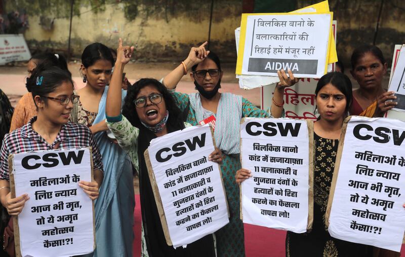 Women protest against the government of Gujarat state, in India's capital New Delhi. EPA