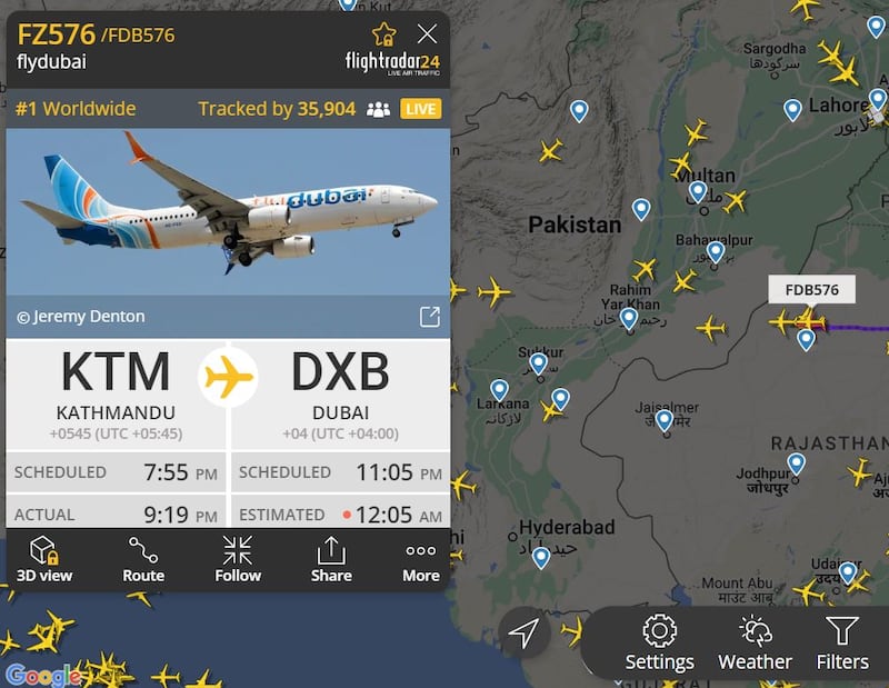 Aviation website FlightRadar tracked the plane flying safely onwards over India and was heading for the Gulf on Monday night.