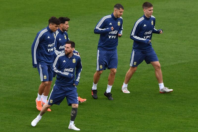 Argentina players take part in training exercises at the Pacaembu Stadium. AFP