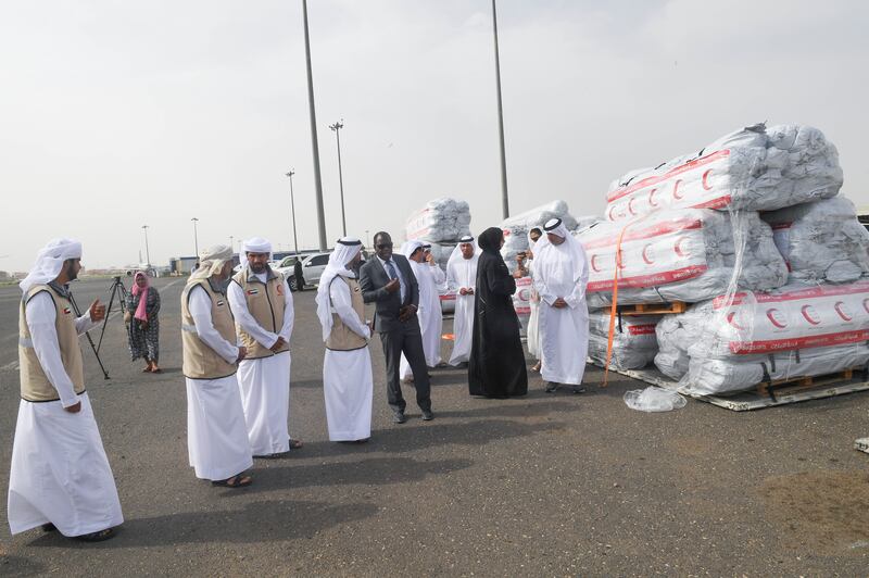 Members of the UAE embassy in Khartoum and the UAE Red Crescent were at the airport to receive the plane.