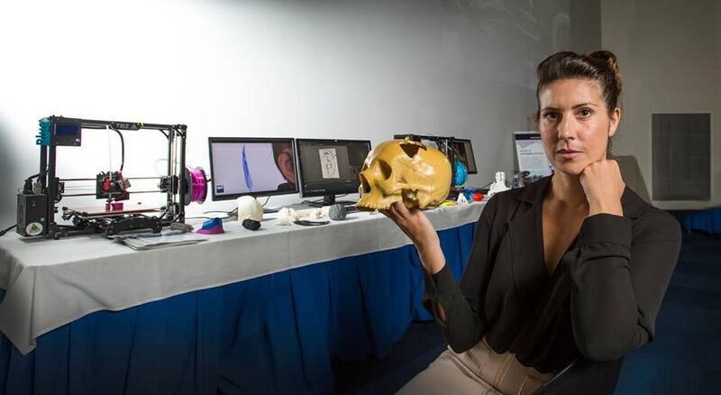 Professor Mia Woodruff, Queensland University of Technology, was at Expo 2020 Dubai to show visitors to the Australian Pavilion how 3D printers can be used to create limb and tissue replacement for patients. Photo: Queensland University of Technology