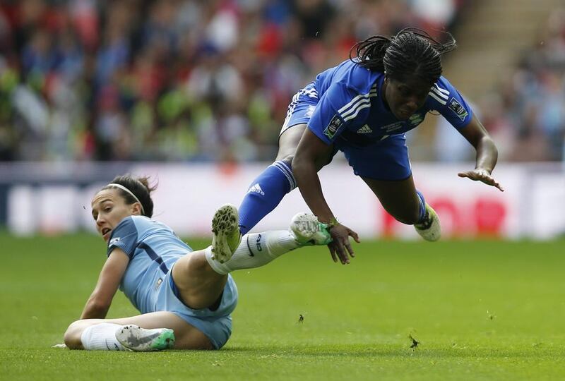 Manchester City’s Lucy Bronze in action with Birmingham City’s Freda Ayisi. Paul Childs / Reuters