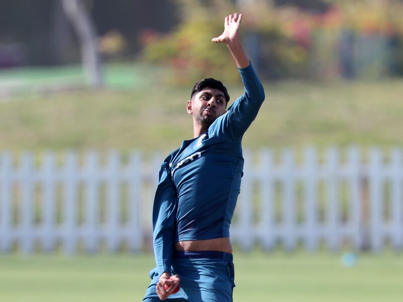 England spinner Shoaib Bashir during a training session at the Abu Dhabi Sports Hub ahead of the Test tour of India. Chris Whiteoak / The National