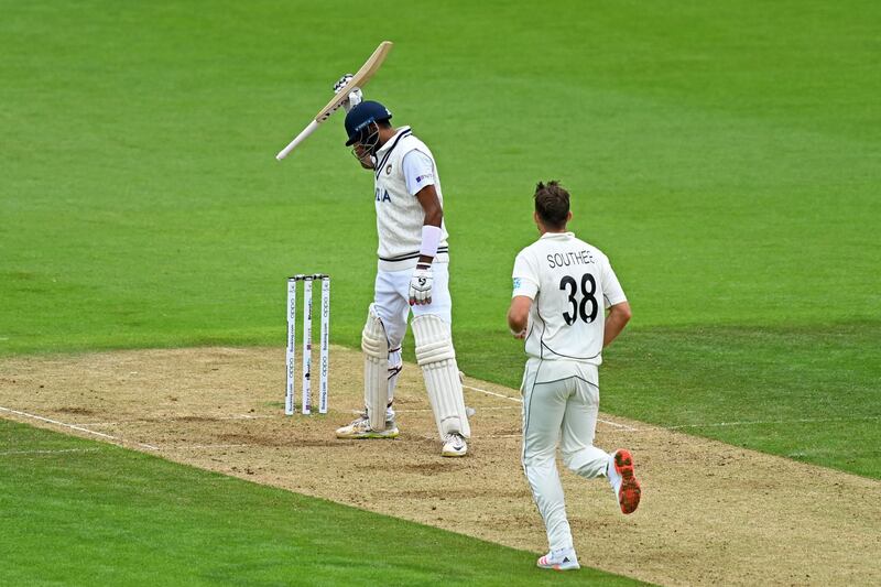 India's Ravichandran Ashwin after being caught out for 22 off the bowling of Tim Southee. AFP