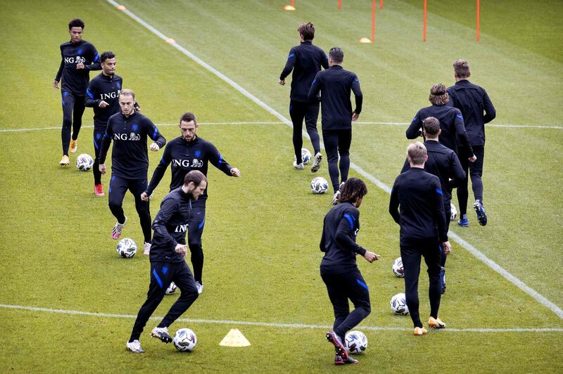 Netherlands' players take part in a training session in Zeist, The Netherlands, AFP