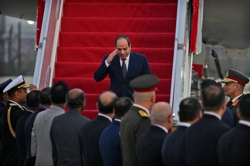 Egypt's President Abdel Fattah El Sisi arrives at Air Force Station Palam in New Delhi, on January 24. He will be chief guest at India's Republic Day parade on January 26. AP
