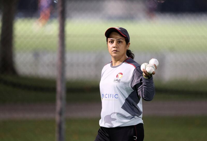 Dubai, United Arab Emirates - Reporter: Paul Radley. Sport. Chaitrali Kalgutkar, coach for ECB Hawks team and team manager for UAE womenÕs team. UAE's leading women's players training before their T10 exhibition match next week. Wednesday, March 31st, 2021. Dubai. Chris Whiteoak / The National