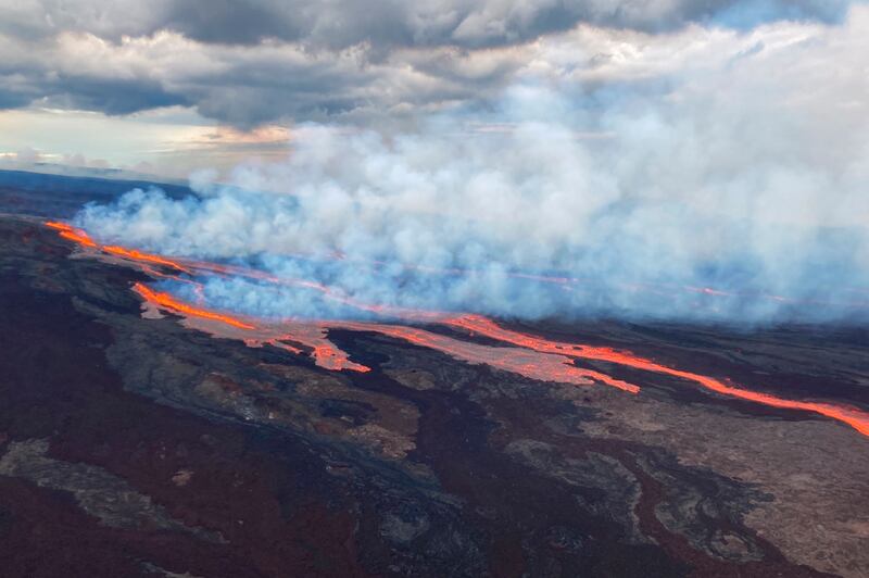 The Mauna Loa volcano is seen erupting from vents on the Northeast Rift Zone on the Big Island of Hawaii. US Geological Survey / AP