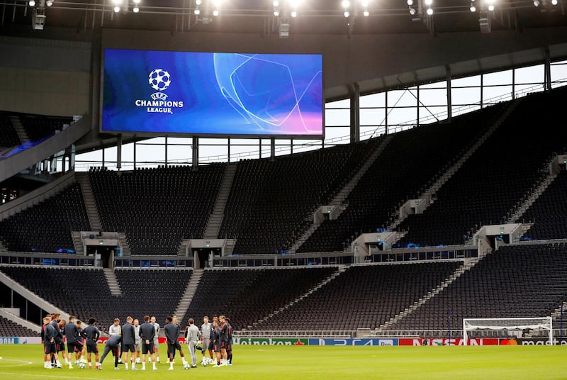 General view of Bayern Munich staff and players during training at the Tottenham Hotspur Stadium ahead of Wednesday's Champions League clash. Reuters