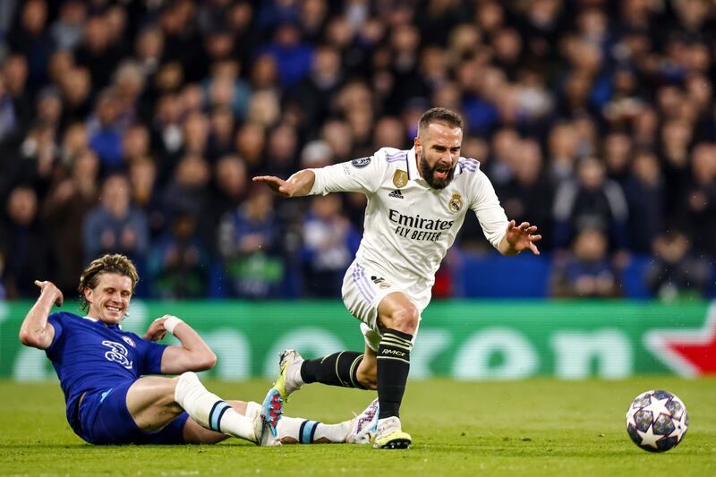 Dani Carvajal – 6. Ventured forward on the wing on several occasions and linked up well with Rodrygo in the first half.  EPA 