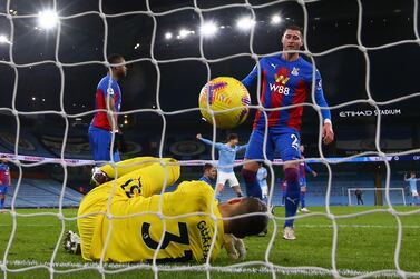 Manchester City's John Stones scores his side's fourth goal of the game during the Premier League match at the Etihad Stadium, Manchester. PA 