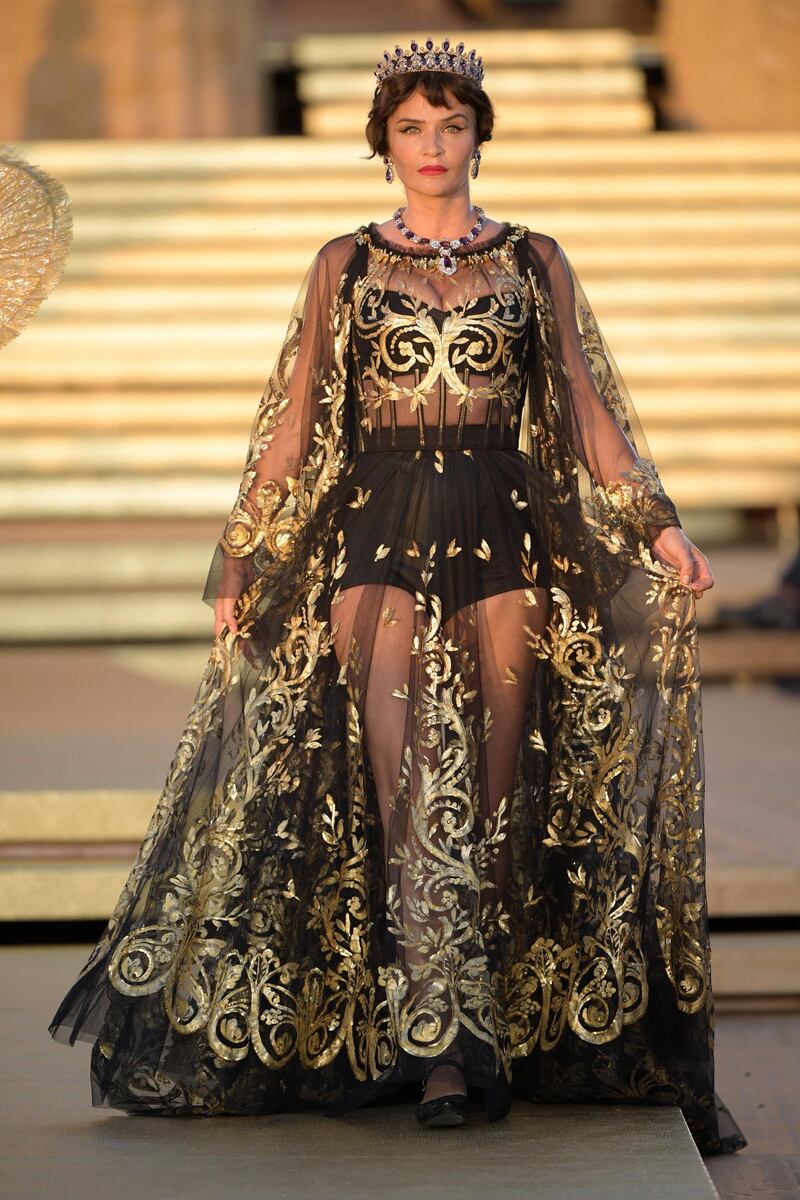 1990s supermodel Helena Christensen walked the runway for Dolce & Gabbana's Alta Moda 2019 show. Courtesy Dolce & Gabbana