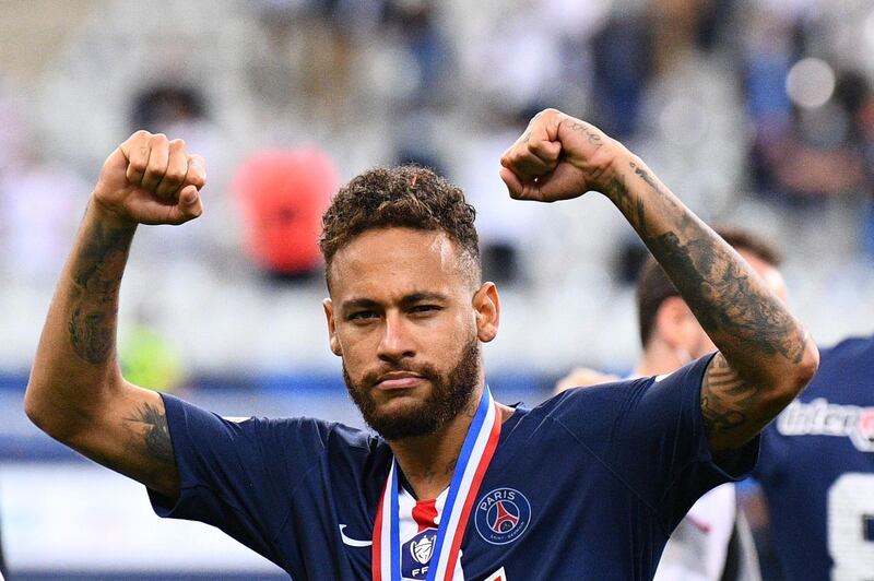 Neymar celebrates after winning the French Cup final. AFP