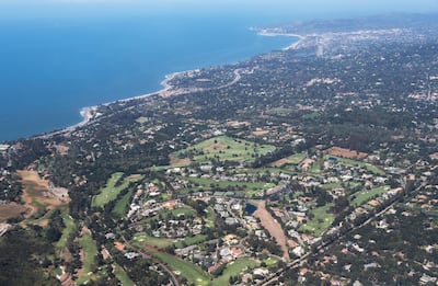 P3YX4G aerial view of small town of Montecito near Santa Barbara, California, USA. Alamy