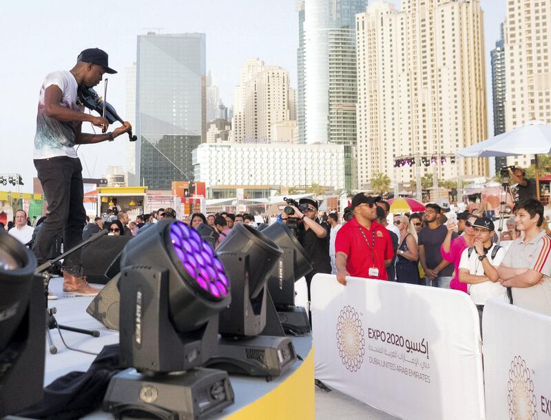 20.11.17. An event in JBR Dubai in preparation for Expo2020. Starting at 4.30 and running until 8.30Pm the event puts on a variety of performances and entertainment.  Anna Nielsen For The National.