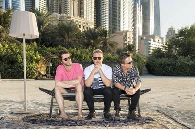 Take That (L-R Howard Donald, Gary Barlow and Mark Owen) are performing at the Dubai Media City Ampitheatre tonight. Picture by Mark Field