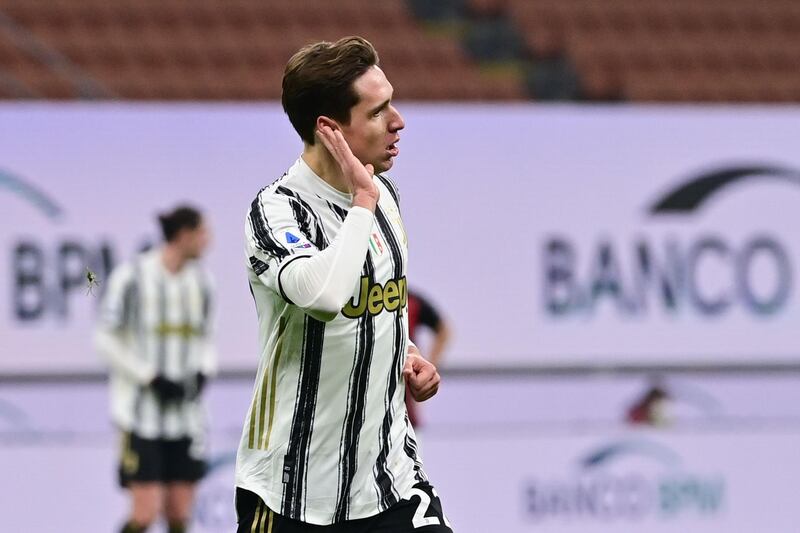 Juventus' Italian forward Federico Chiesa celebrates after scoring his second goal. AFP